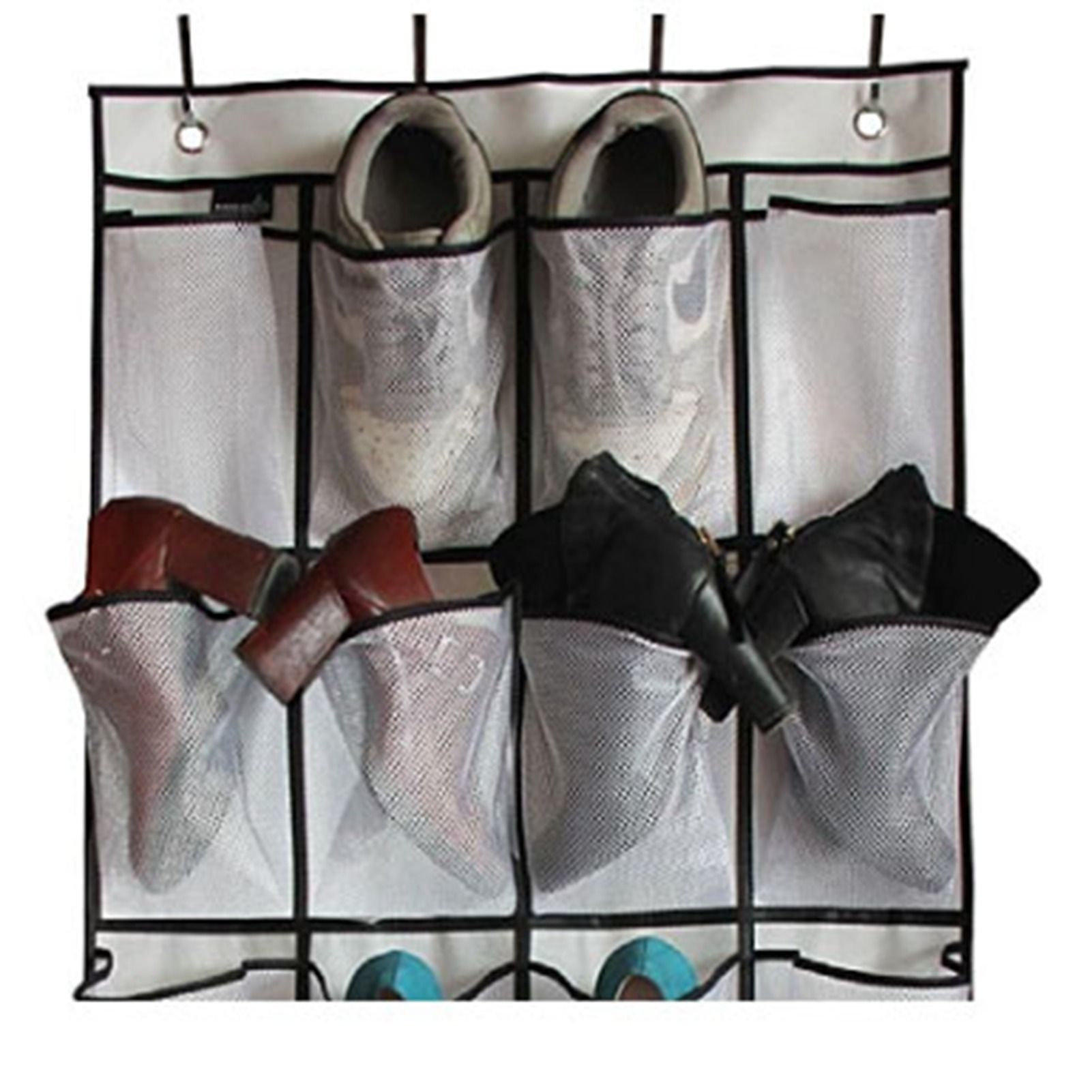 Over The Door Shoe Organizer Hanging Storage Bag Shoe Storage Door Hanger with 24 Mesh Pockets - Image 7