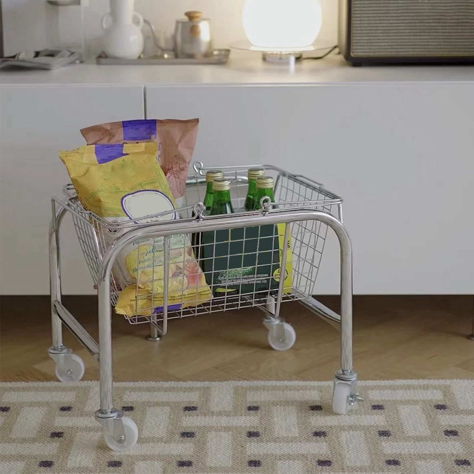 Storage Basket Convenient High Load Bearing Capacity for Bedroom Kitchen Dormitory Supplies Plastic Rolling Wheel + Storage Basket - Image 6