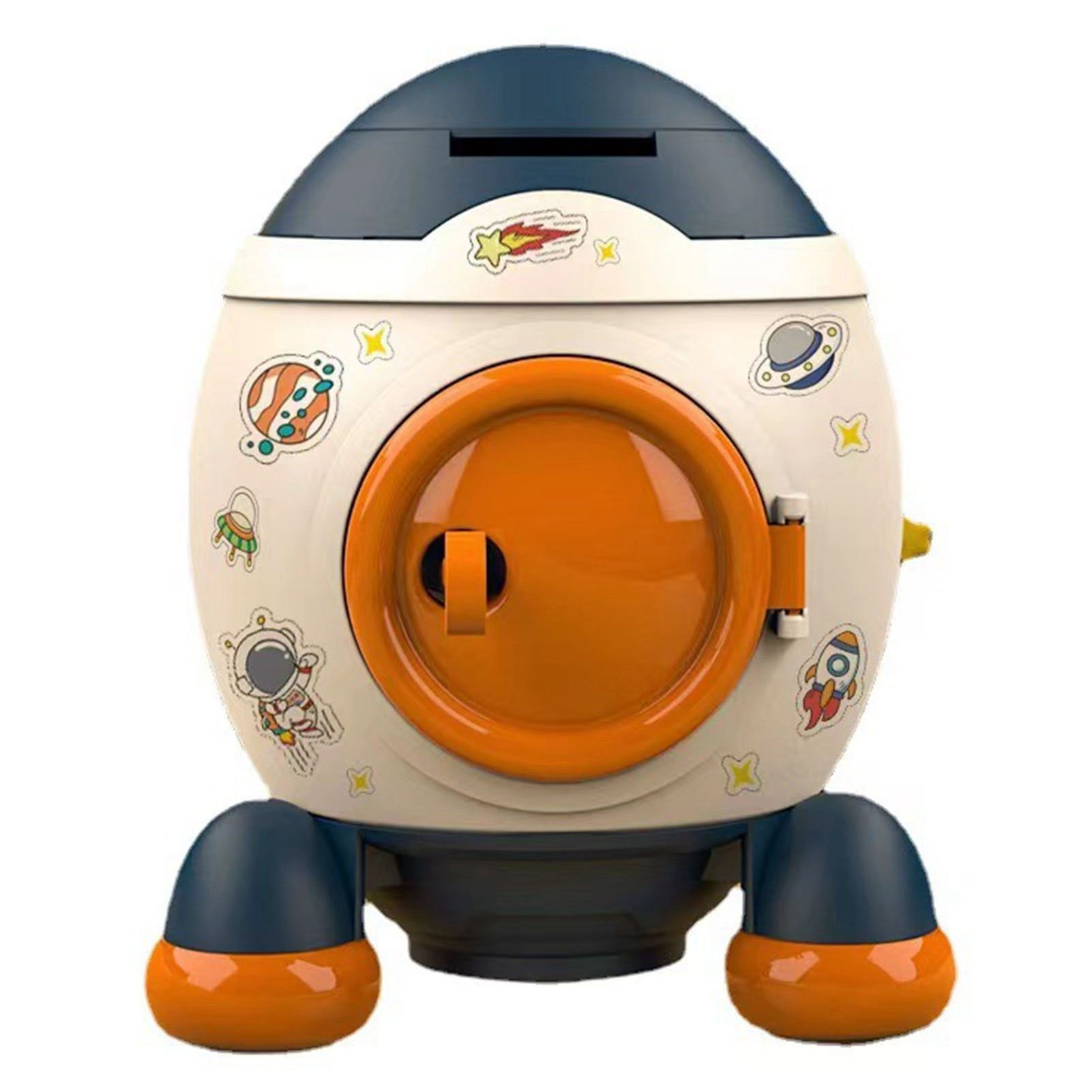 Cartoon Style Space Rocket Piggy Bank Money Bank Money Saving Jar Boys Girls Gift Morandi Blue - Image 1