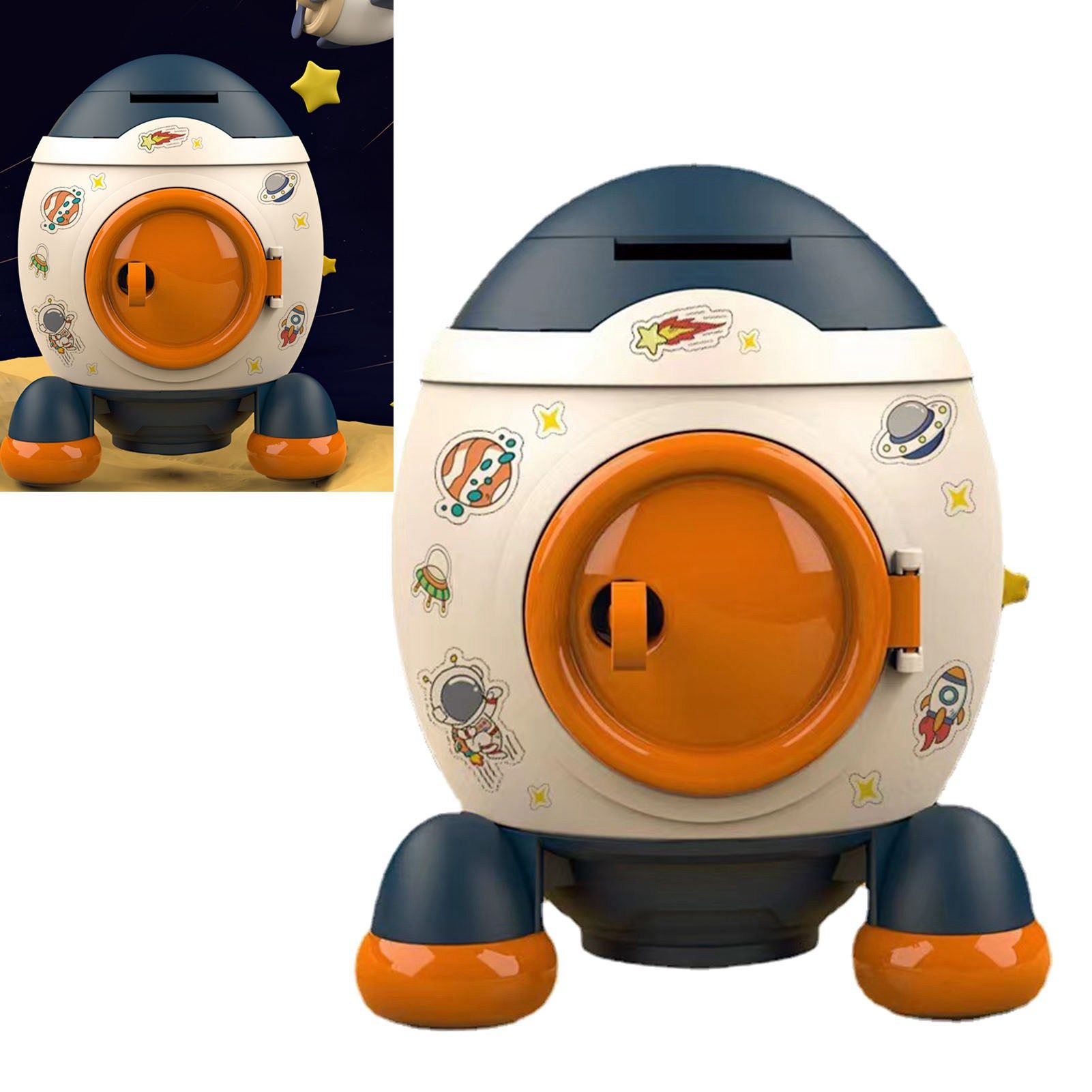 Cartoon Style Space Rocket Piggy Bank Money Bank Money Saving Jar Boys Girls Gift Morandi Blue - Image 5
