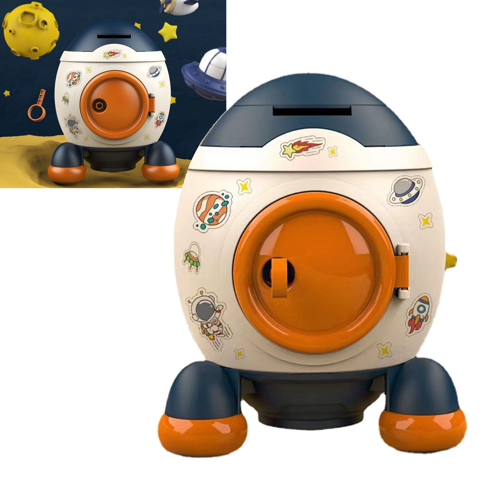 Cartoon Style Space Rocket Piggy Bank Money Bank Money Saving Jar Boys Girls Gift Morandi Blue - Image 6