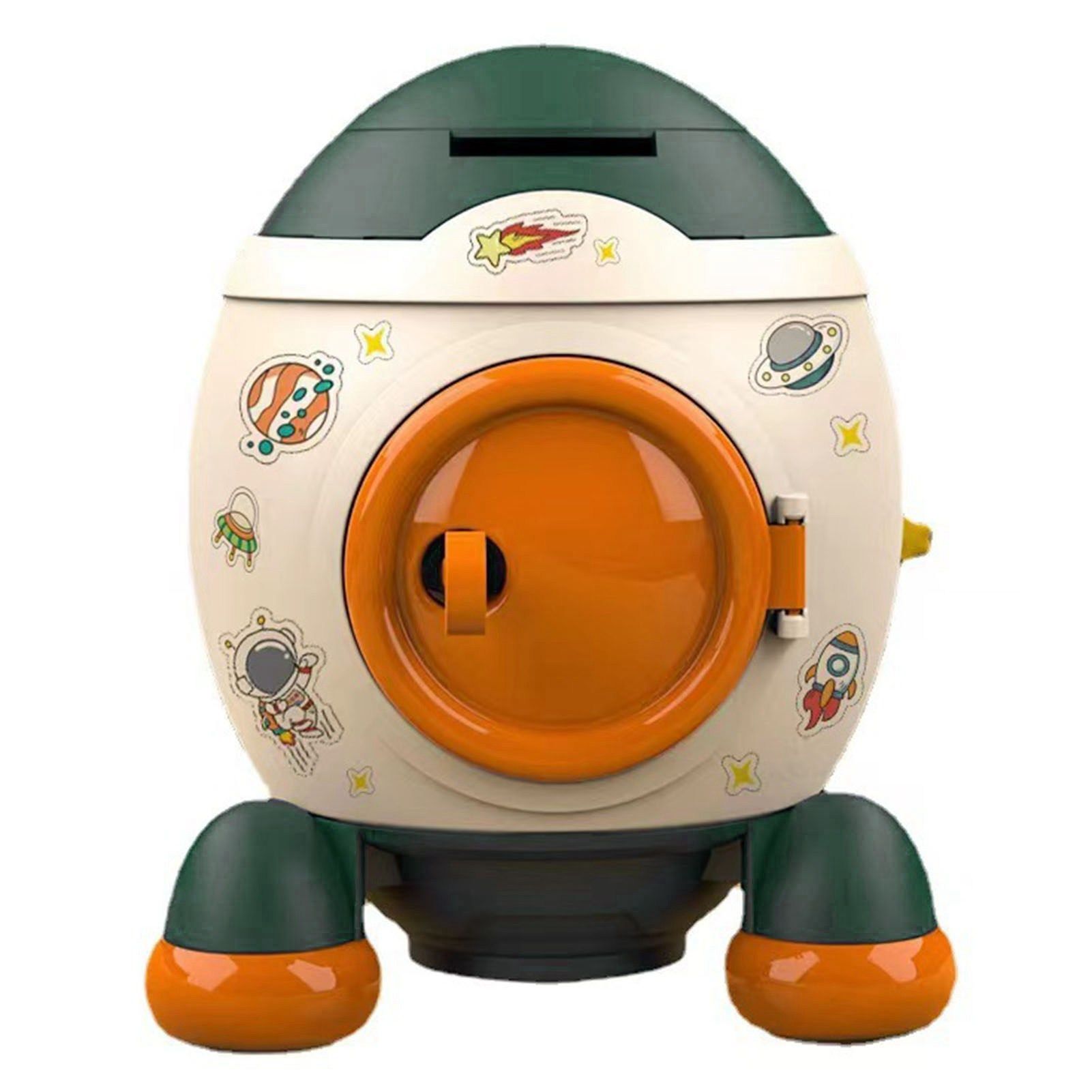 Cartoon Style Space Rocket Piggy Bank Money Bank Money Saving Jar Boys Girls Gift Morandi Green - Image 1