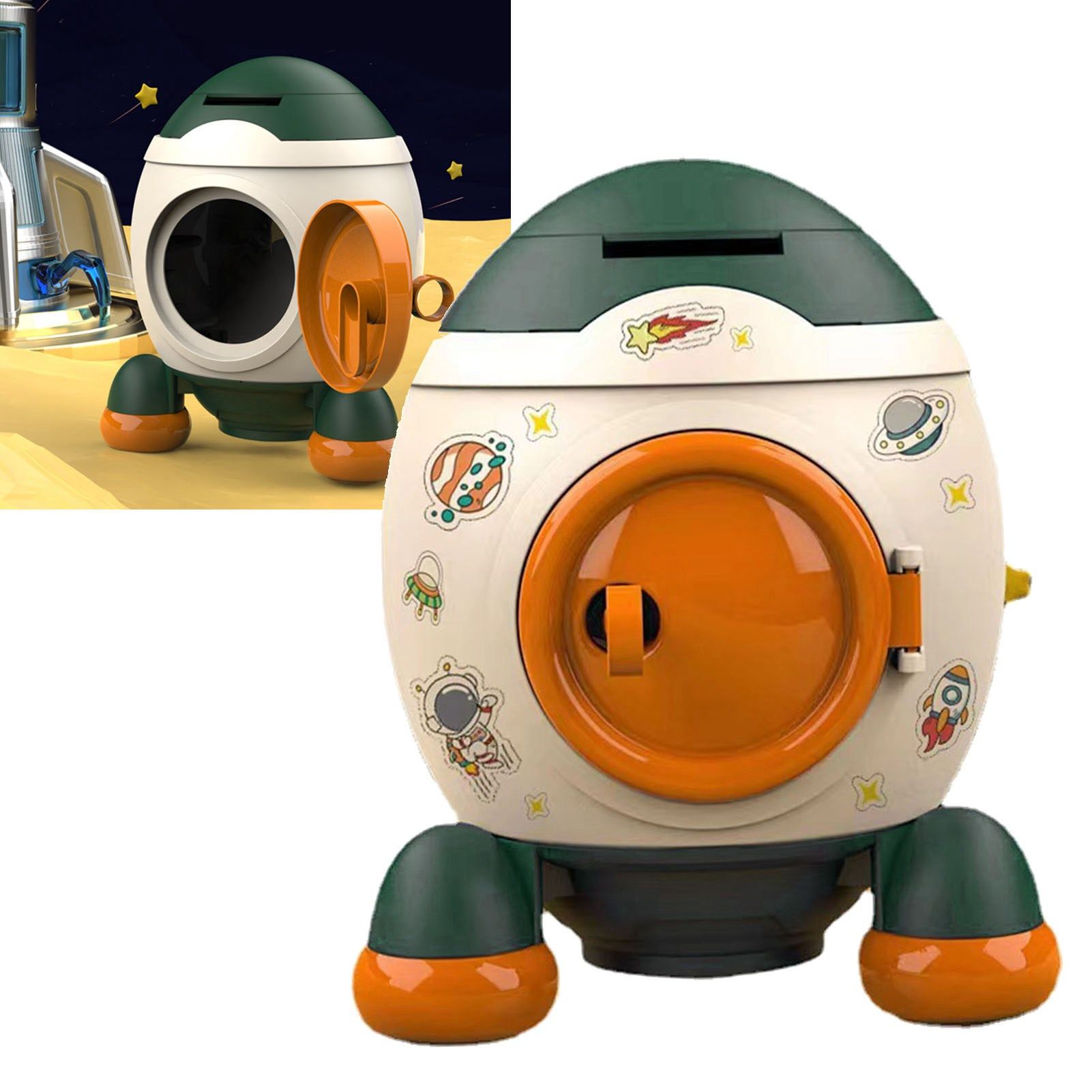 Cartoon Style Space Rocket Piggy Bank Money Bank Money Saving Jar Boys Girls Gift Morandi Green - Image 5