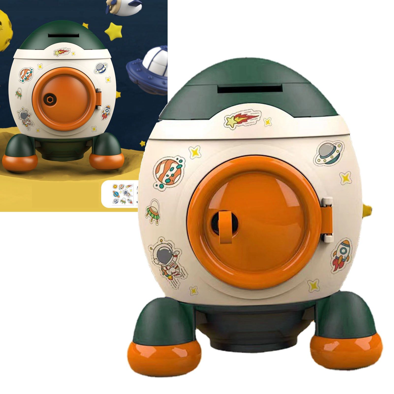 Cartoon Style Space Rocket Piggy Bank Money Bank Money Saving Jar Boys Girls Gift Morandi Green - Image 6