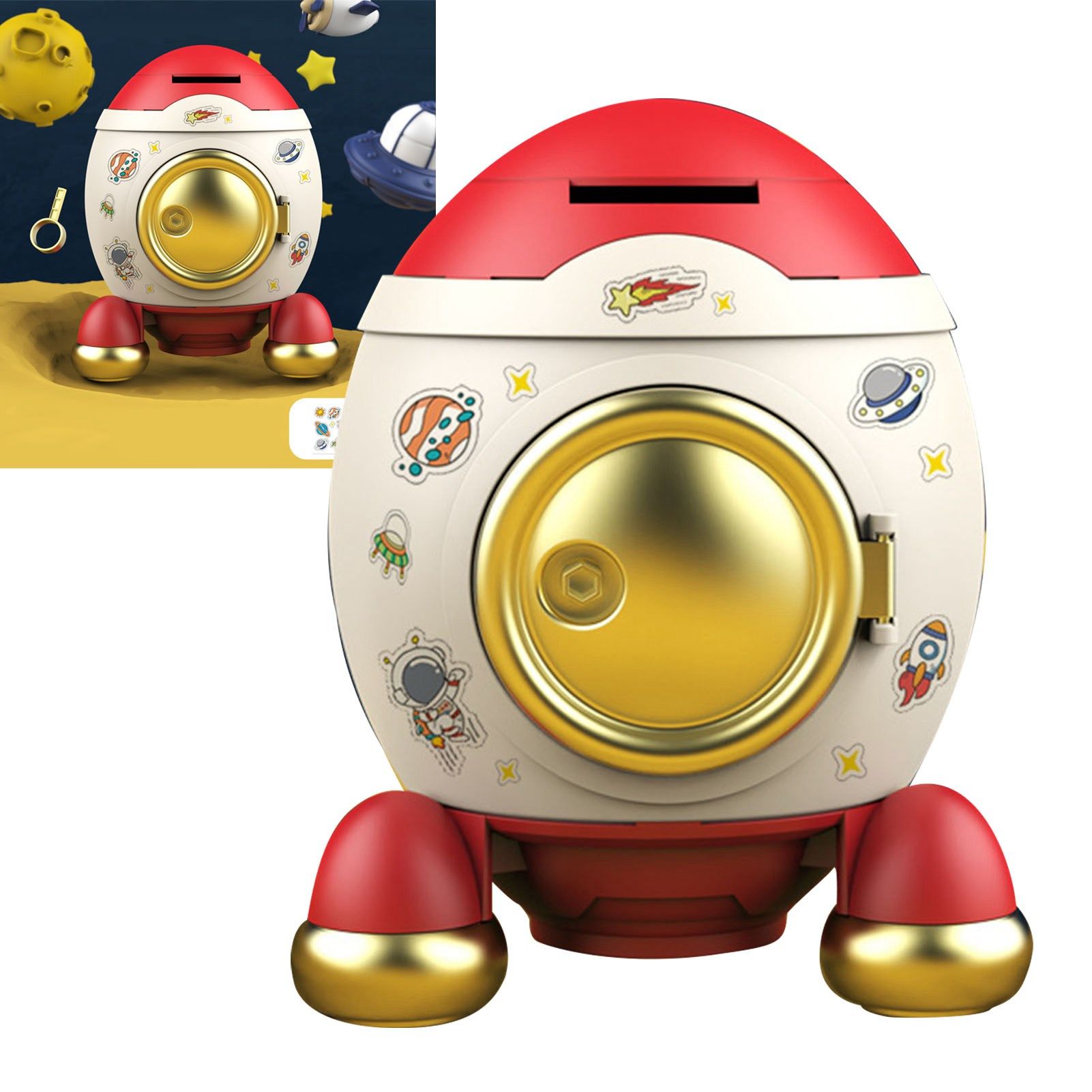 Cartoon Style Space Rocket Piggy Bank Money Bank Money Saving Jar Boys Girls Gift Romantic Pink Gold - Image 5