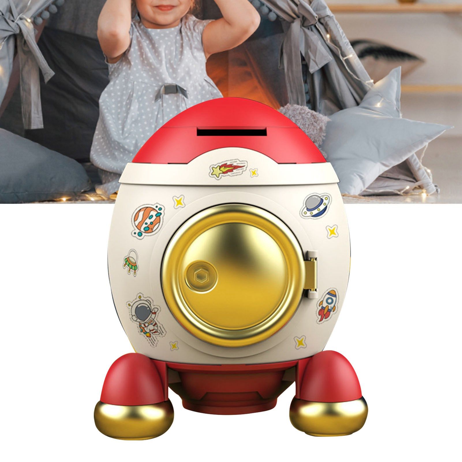 Cartoon Style Space Rocket Piggy Bank Money Bank Money Saving Jar Boys Girls Gift Romantic Pink Gold - Image 6