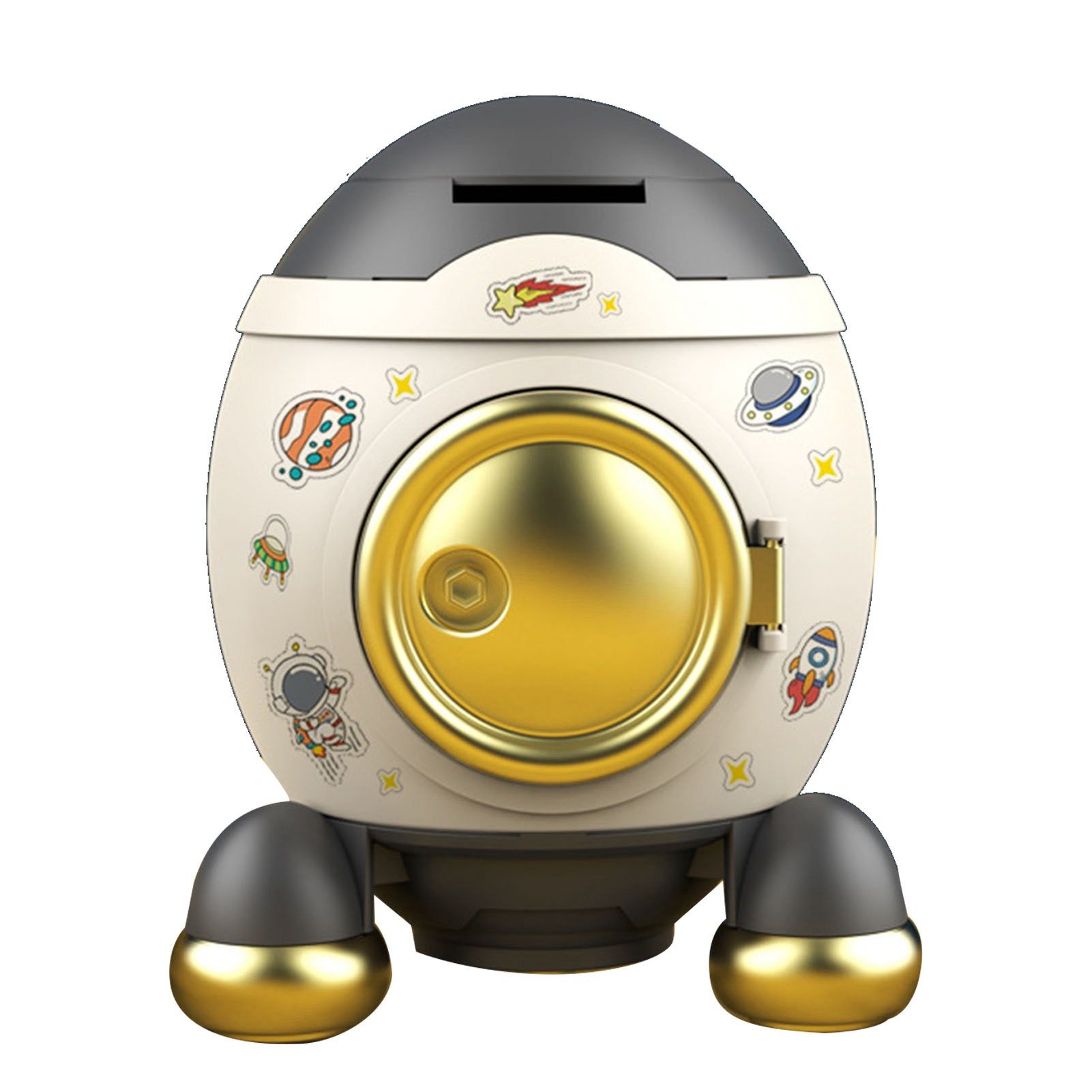Cartoon Style Space Rocket Piggy Bank Money Bank Money Saving Jar Boys Girls Gift Luxurious Grey Gold - Image 1