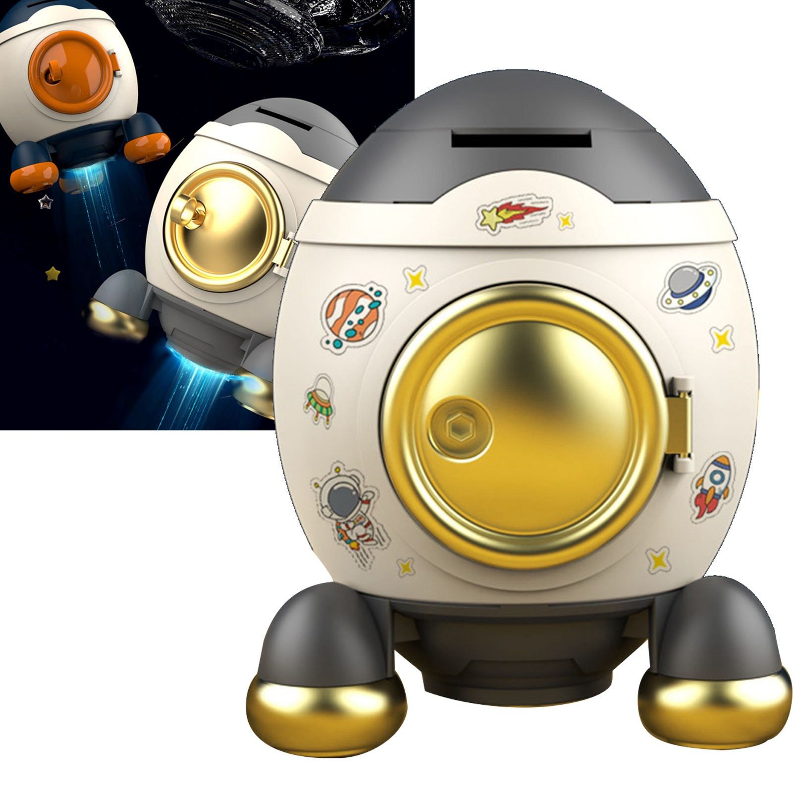 Cartoon Style Space Rocket Piggy Bank Money Bank Money Saving Jar Boys Girls Gift Luxurious Grey Gold - Image 6