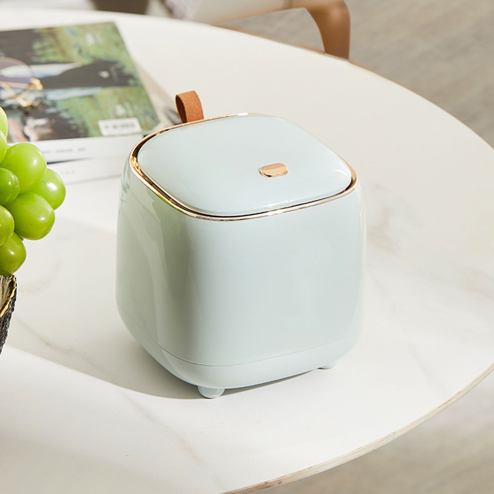 Push Type Desktop Trash Bin with Lid Fashionable Double Layer Large Opening Garbage Container for Living Room Light Green - Image 5