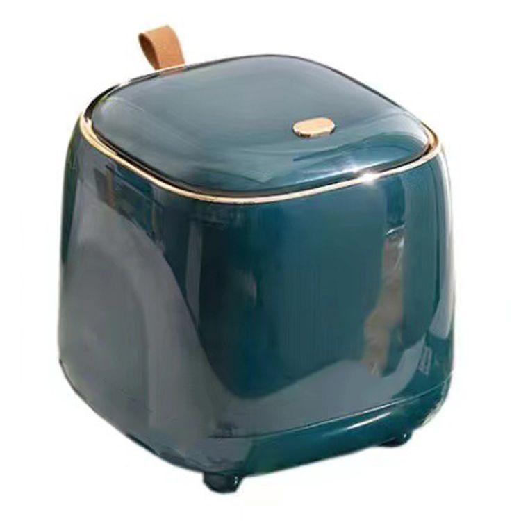 Push Type Desktop Trash Bin with Lid Fashionable Double Layer Large Opening Garbage Container for Living Room Dark Green - Image 1