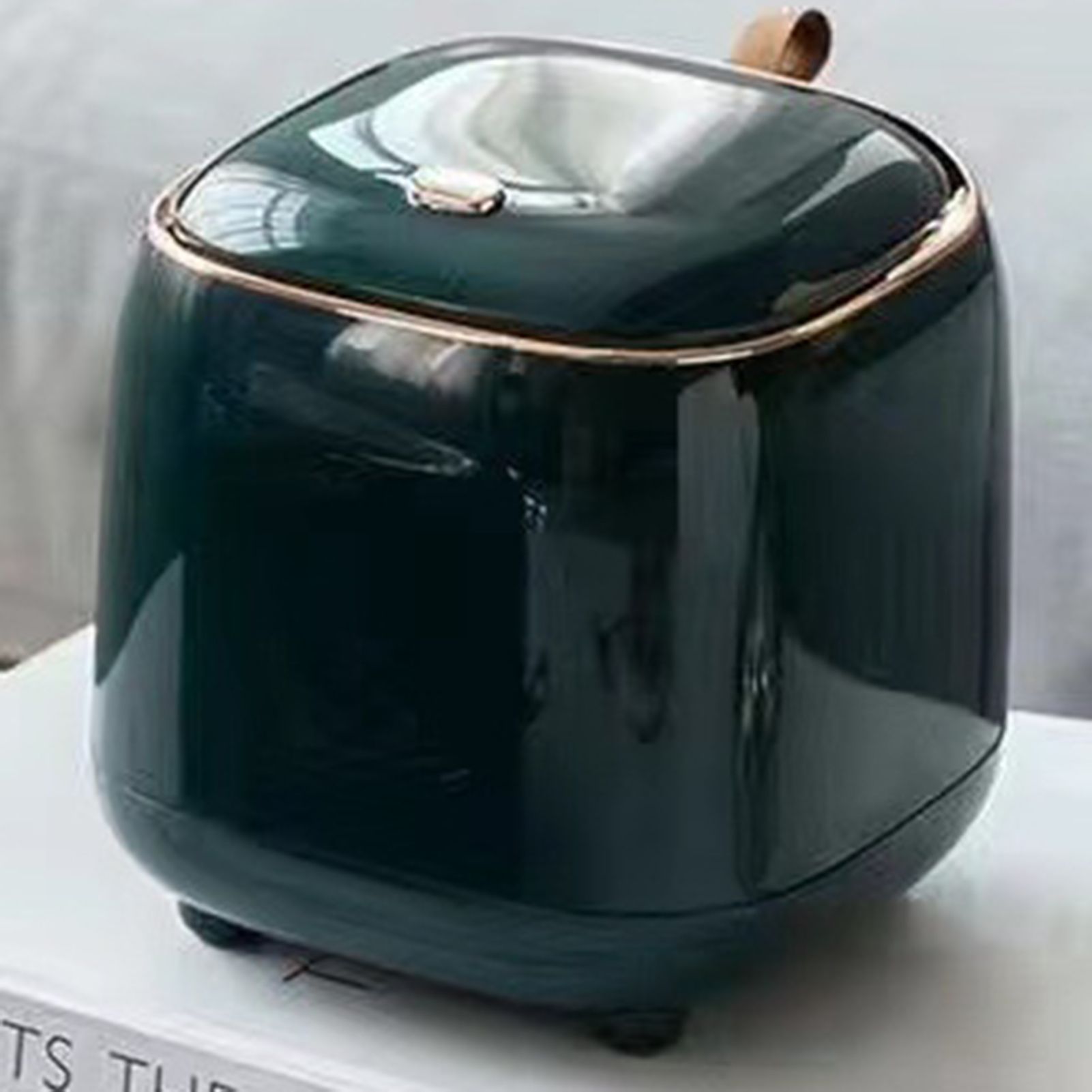Push Type Desktop Trash Bin with Lid Fashionable Double Layer Large Opening Garbage Container for Living Room Dark Green - Image 5