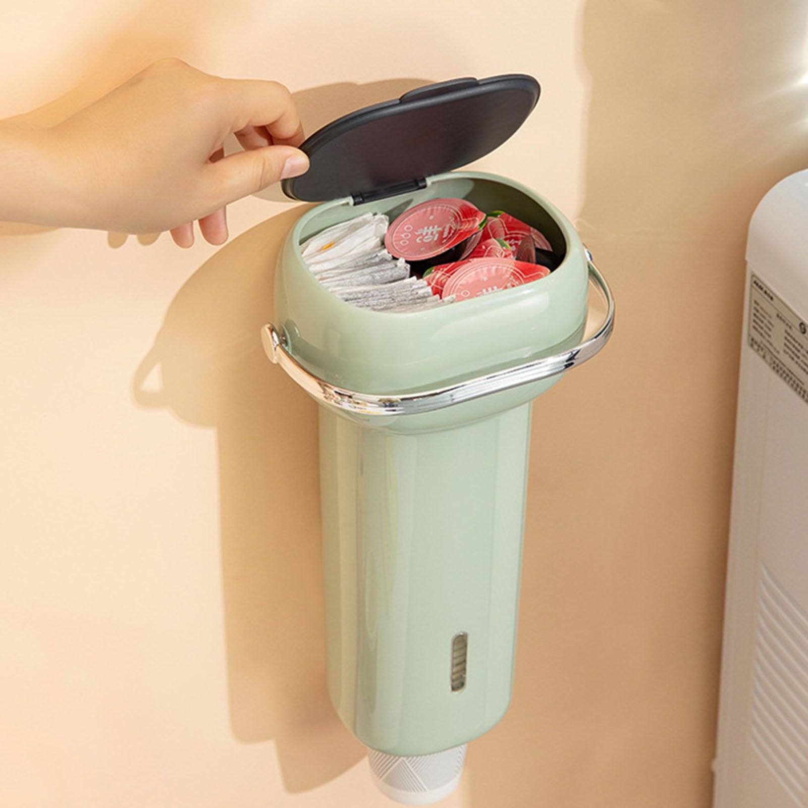 Paper Cup Dispenser Wall Mounted Multifunctional Large Capacity Universal Pull Type Cup Holder with Portable Handle Green - Image 5