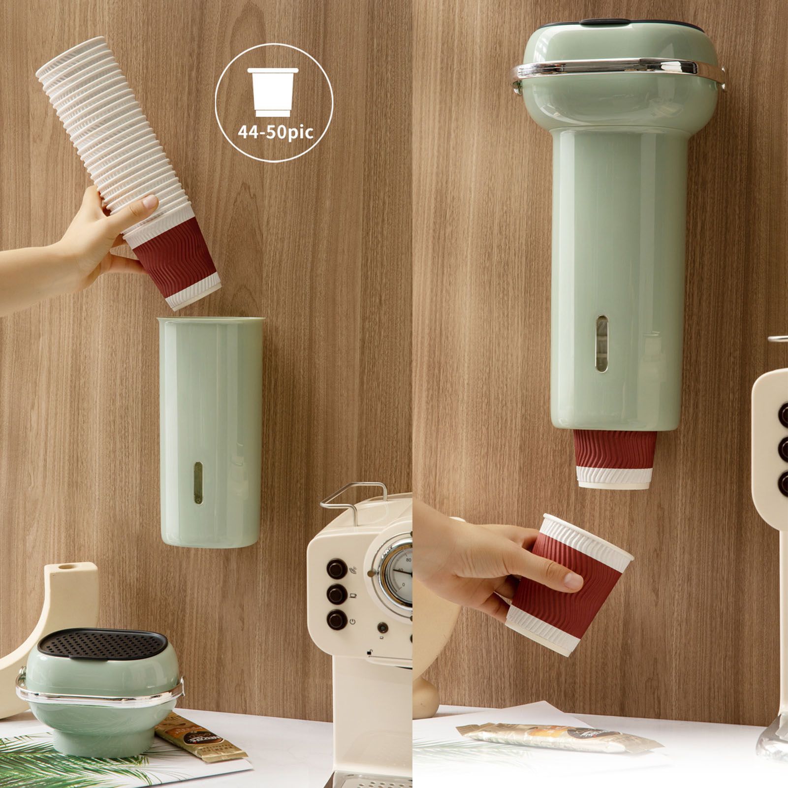 Paper Cup Dispenser Wall Mounted Multifunctional Large Capacity Universal Pull Type Cup Holder with Portable Handle Green - Image 7