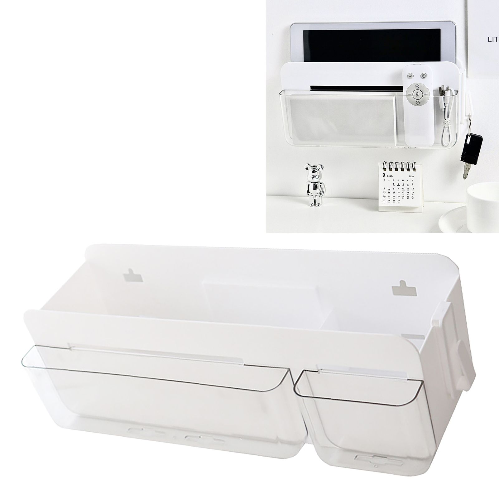Multifunctional Clear Wall Mount Remote Control Holder Mobile Phone Charging Stationery Cosmetics Wall Storage Rack L Transparent - Image 5