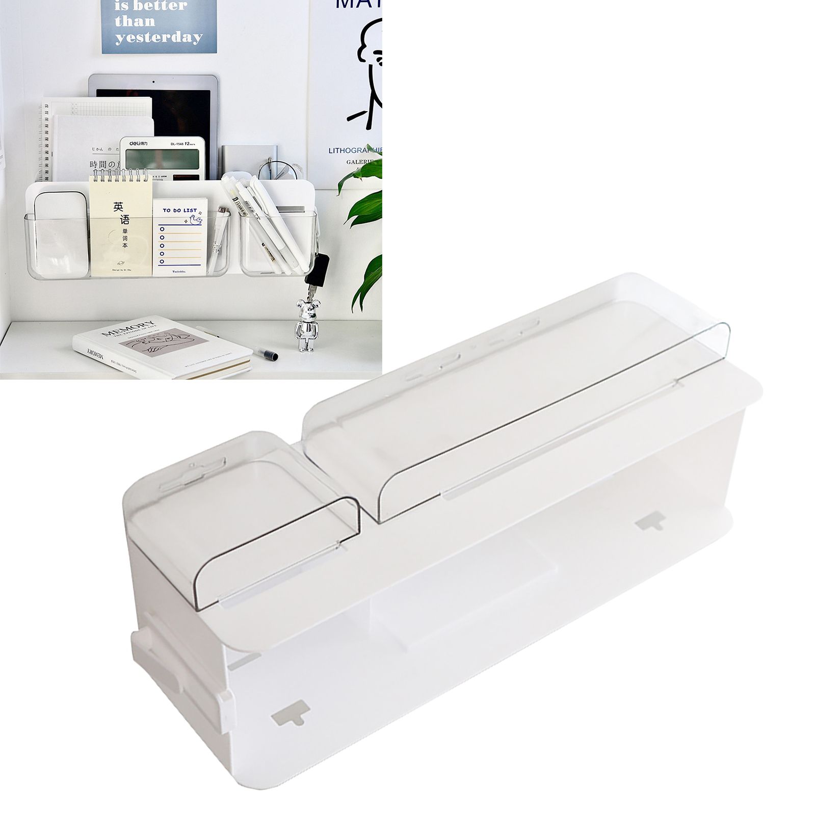 Multifunctional Clear Wall Mount Remote Control Holder Mobile Phone Charging Stationery Cosmetics Wall Storage Rack L Transparent - Image 6