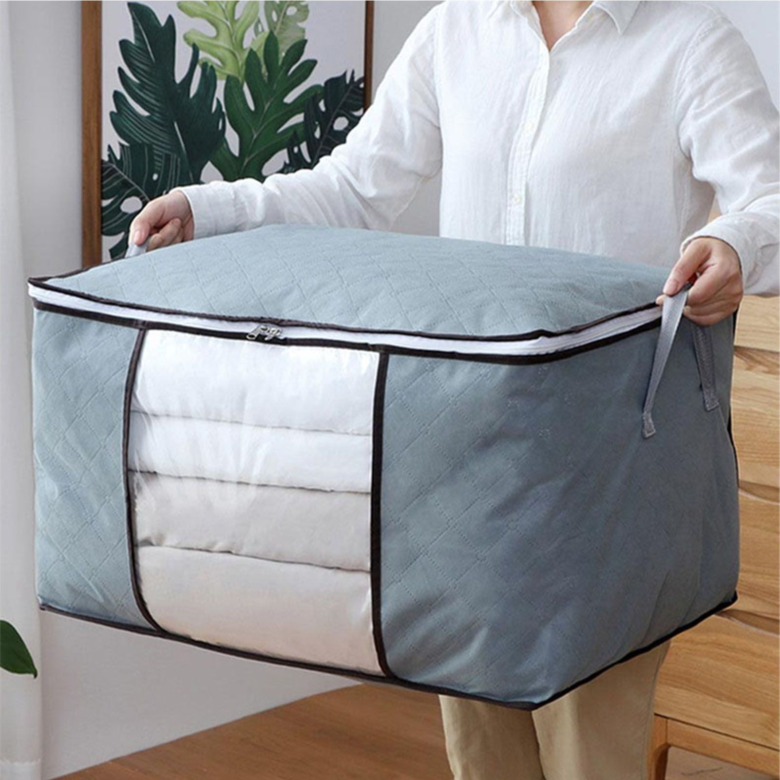 4Pcs Gray Quilt Storage Bag Organizer Large Capacity Breathable House Moving Clothes Packing Bag - Image 4