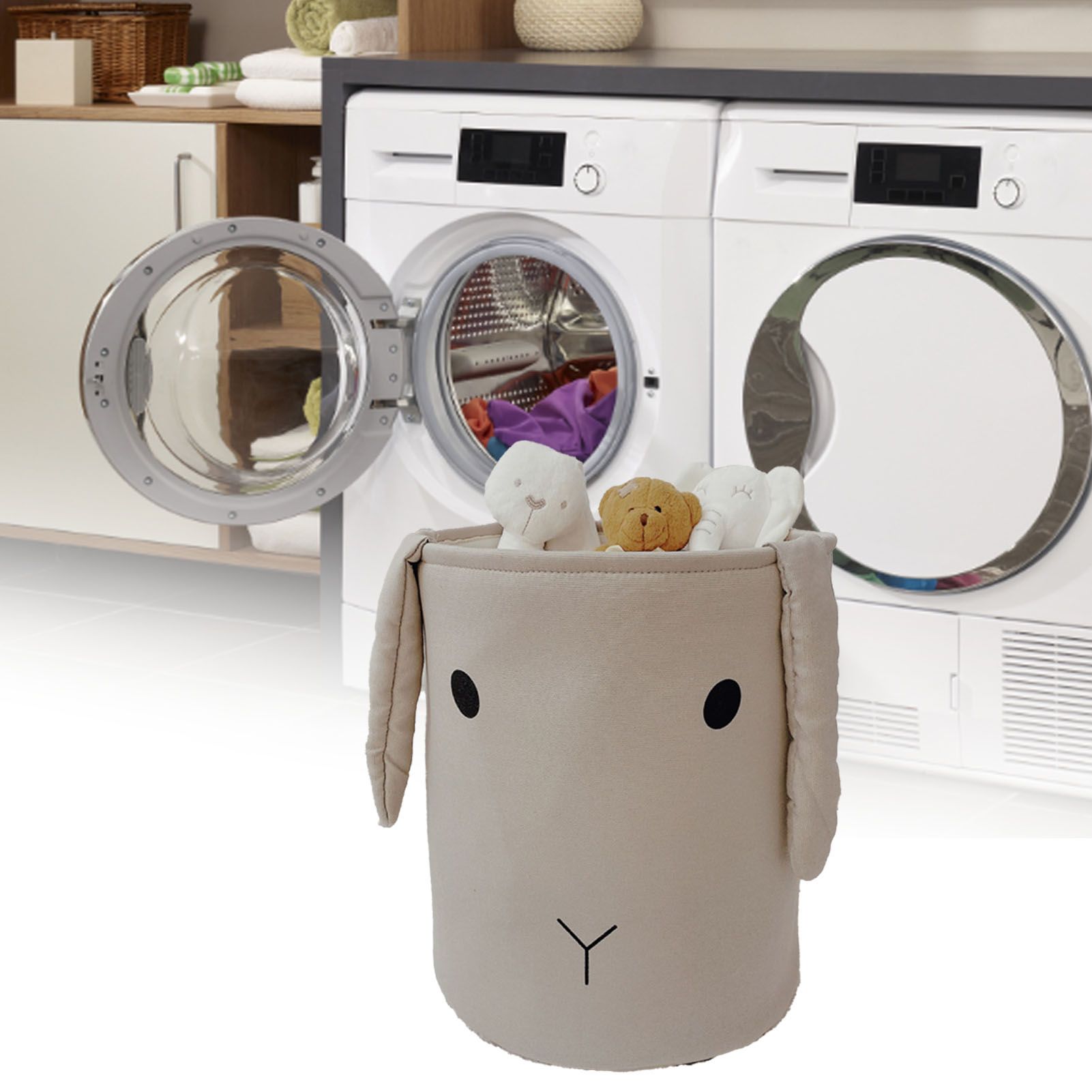 Fabric Storage Basket Collapsible Waterproof Cartoon Canvas Toy Organizer Laundry Basket for Playroom Bedroom Gray Rabbit Three Layers Thickened 35x40cm / 13.8x15.7in - Image 6