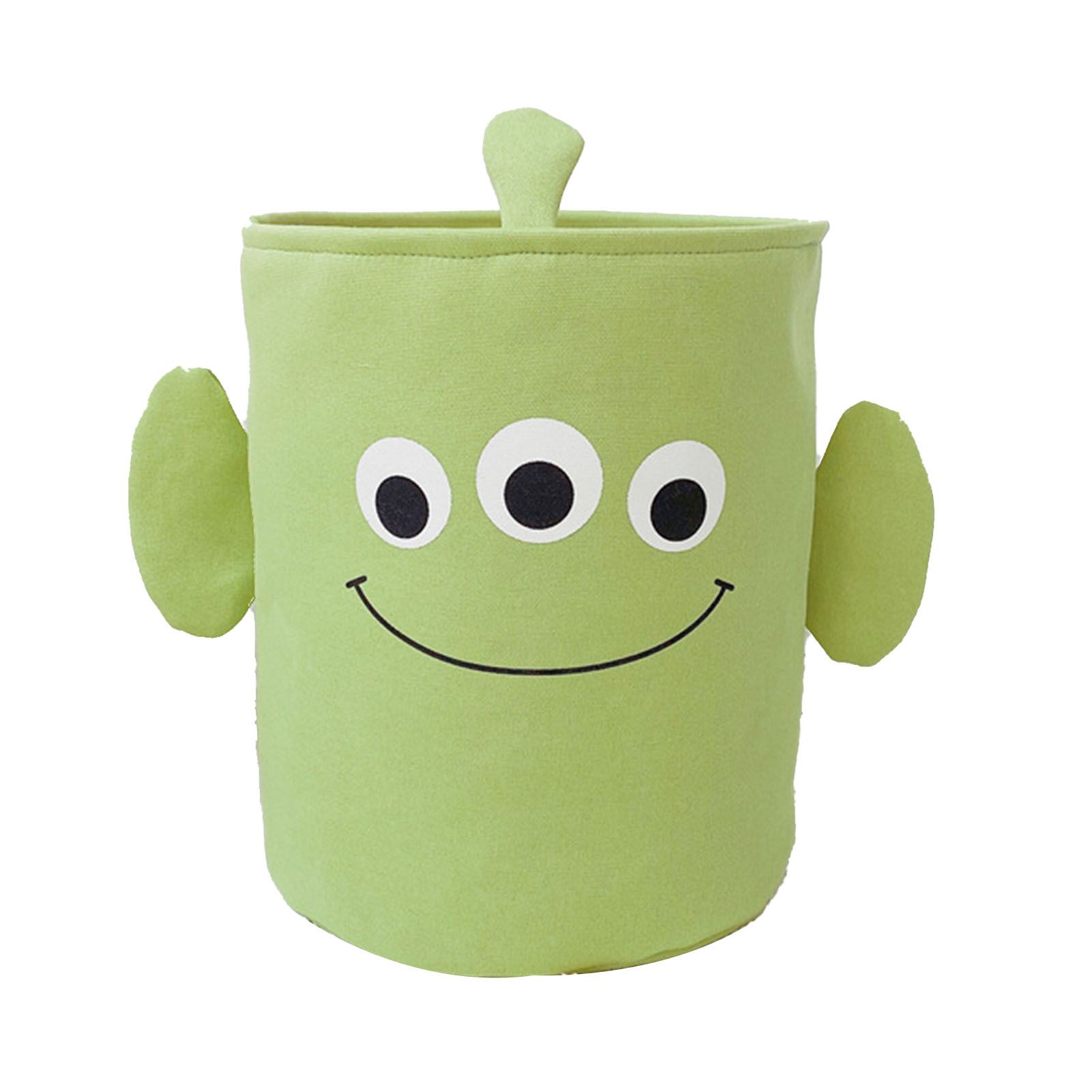 Fabric Storage Basket Collapsible Waterproof Cartoon Canvas Toy Organizer Laundry Basket for Playroom Bedroom Green Monster Three Layers Thickened 35x40cm / 13.8x15.7in - Image 1