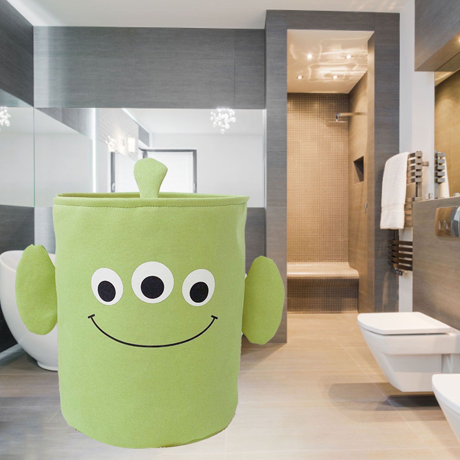 Fabric Storage Basket Collapsible Waterproof Cartoon Canvas Toy Organizer Laundry Basket for Playroom Bedroom Green Monster Three Layers Thickened 35x40cm / 13.8x15.7in - Image 6