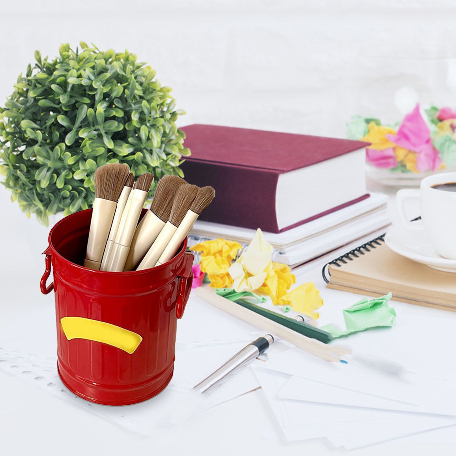 Pen Holder Metal Large Capacity Cute Practical Office Desk Pencil Holder for Study Classroom Red Free Size - Image 6