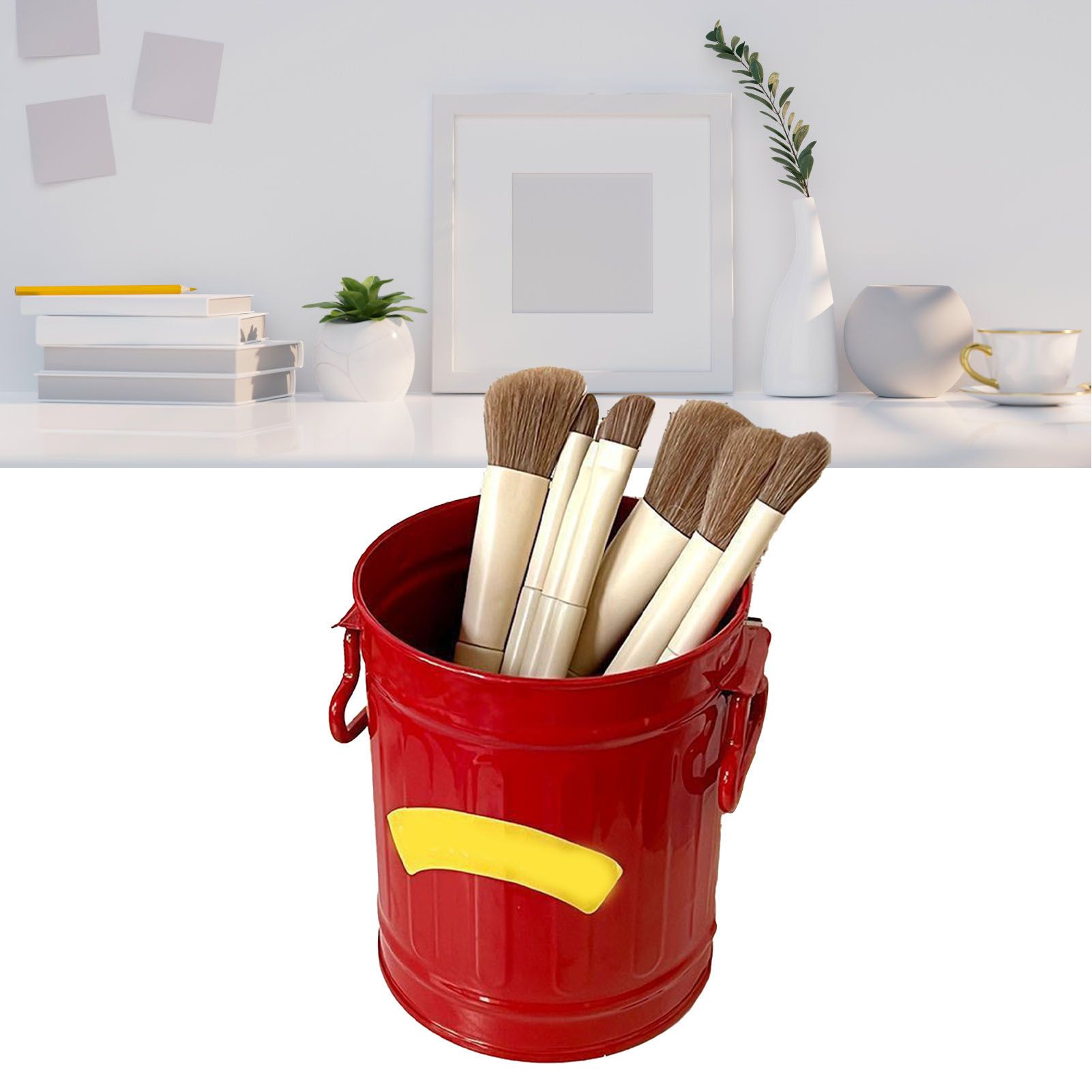 Pen Holder Metal Large Capacity Cute Practical Office Desk Pencil Holder for Study Classroom Red Free Size - Image 7