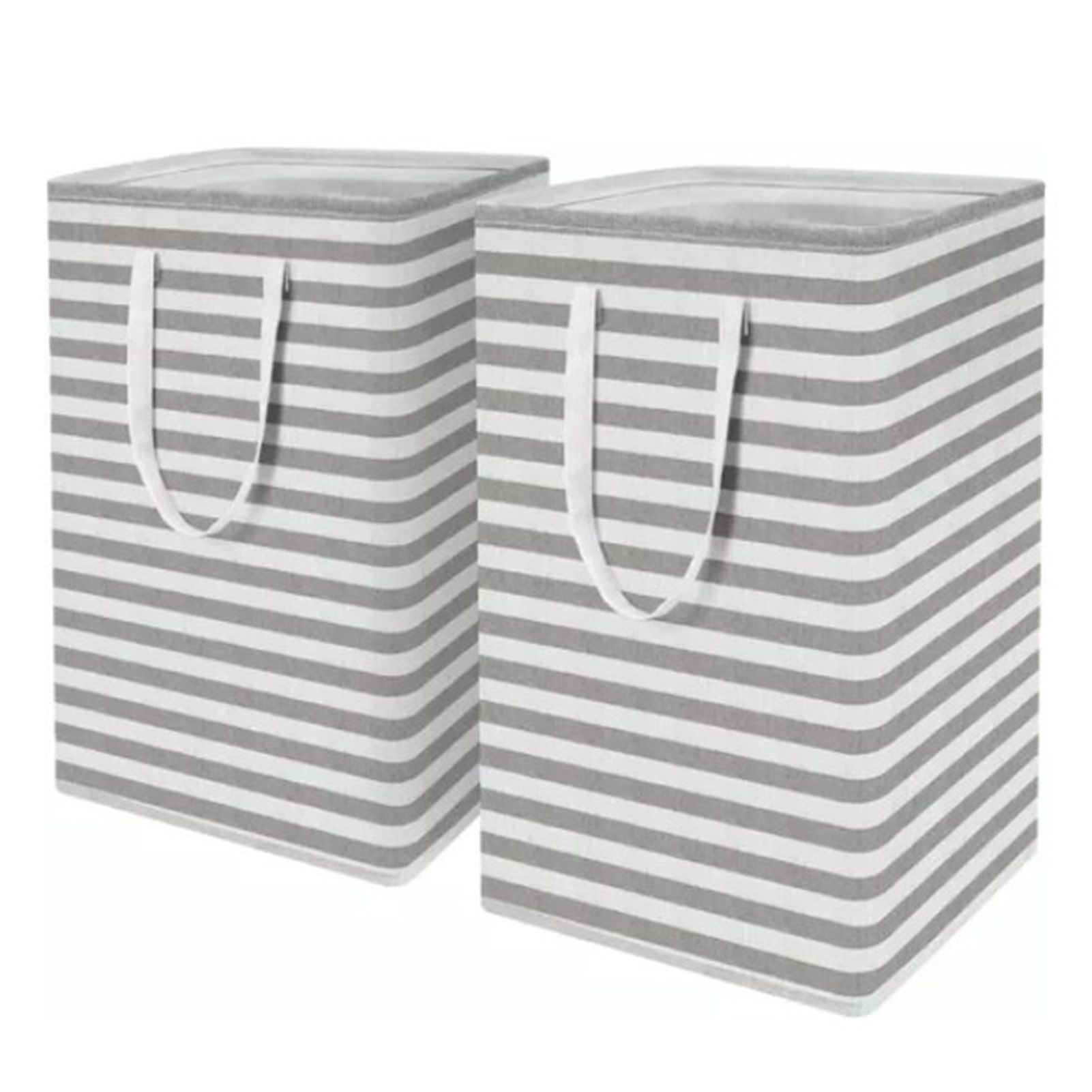 2PCS Laundry Basket Reinforced Long Handle Precise Stitching Foldable Cloth Canvas Baskets for Home - Image 1