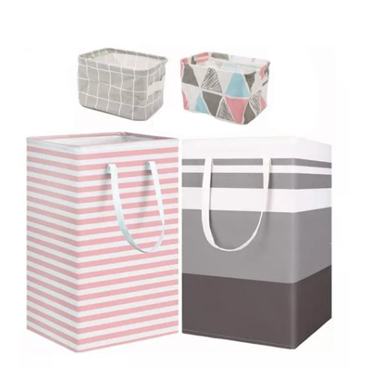4PCS Fabric Storage Bag 2 Long Handles Easy Grasp Waterproof Coating Foldable Laundry Basket for Bedroom Bathroom - Image 1