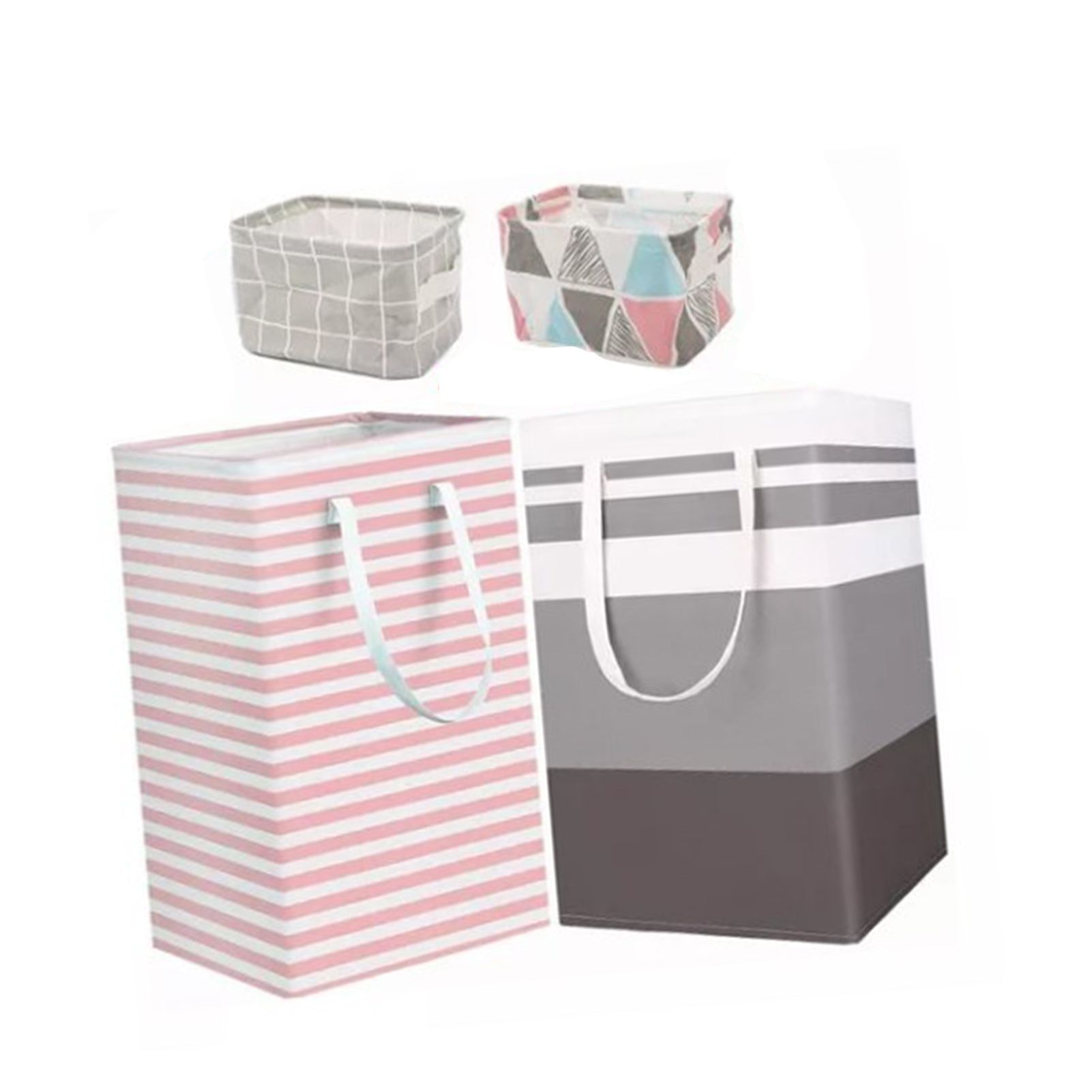 4PCS Fabric Storage Bag 2 Long Handles Easy Grasp Waterproof Coating Foldable Laundry Basket for Bedroom Bathroom - Image 2