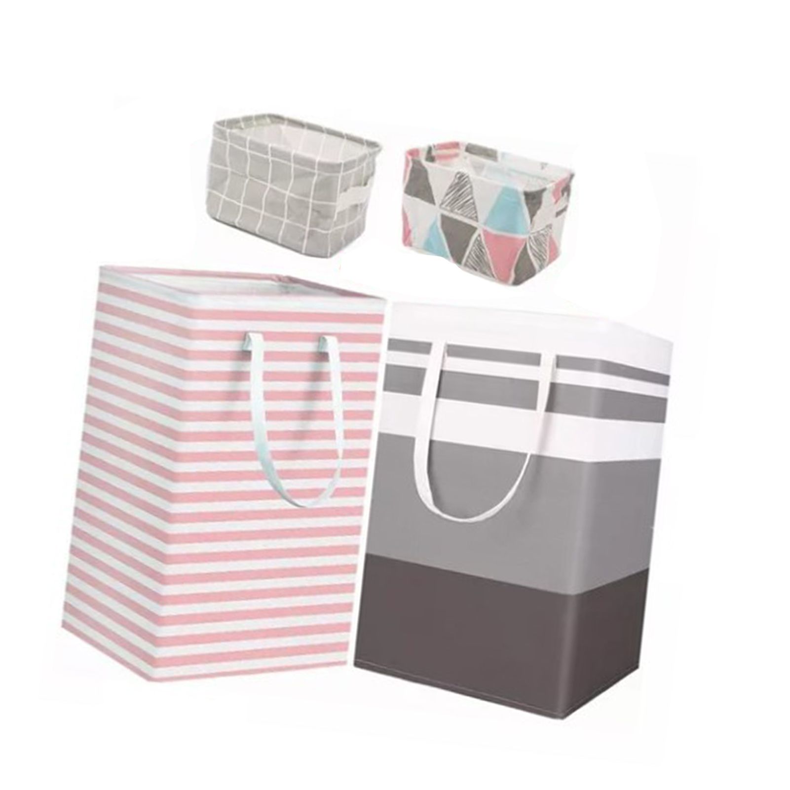 4PCS Fabric Storage Bag 2 Long Handles Easy Grasp Waterproof Coating Foldable Laundry Basket for Bedroom Bathroom - Image 3