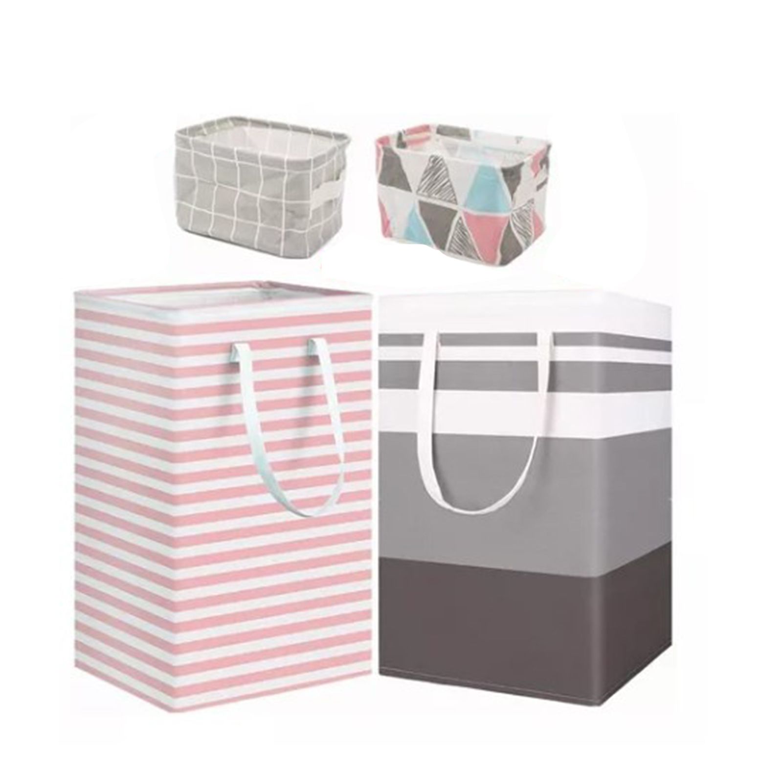 4PCS Fabric Storage Bag 2 Long Handles Easy Grasp Waterproof Coating Foldable Laundry Basket for Bedroom Bathroom - Image 4