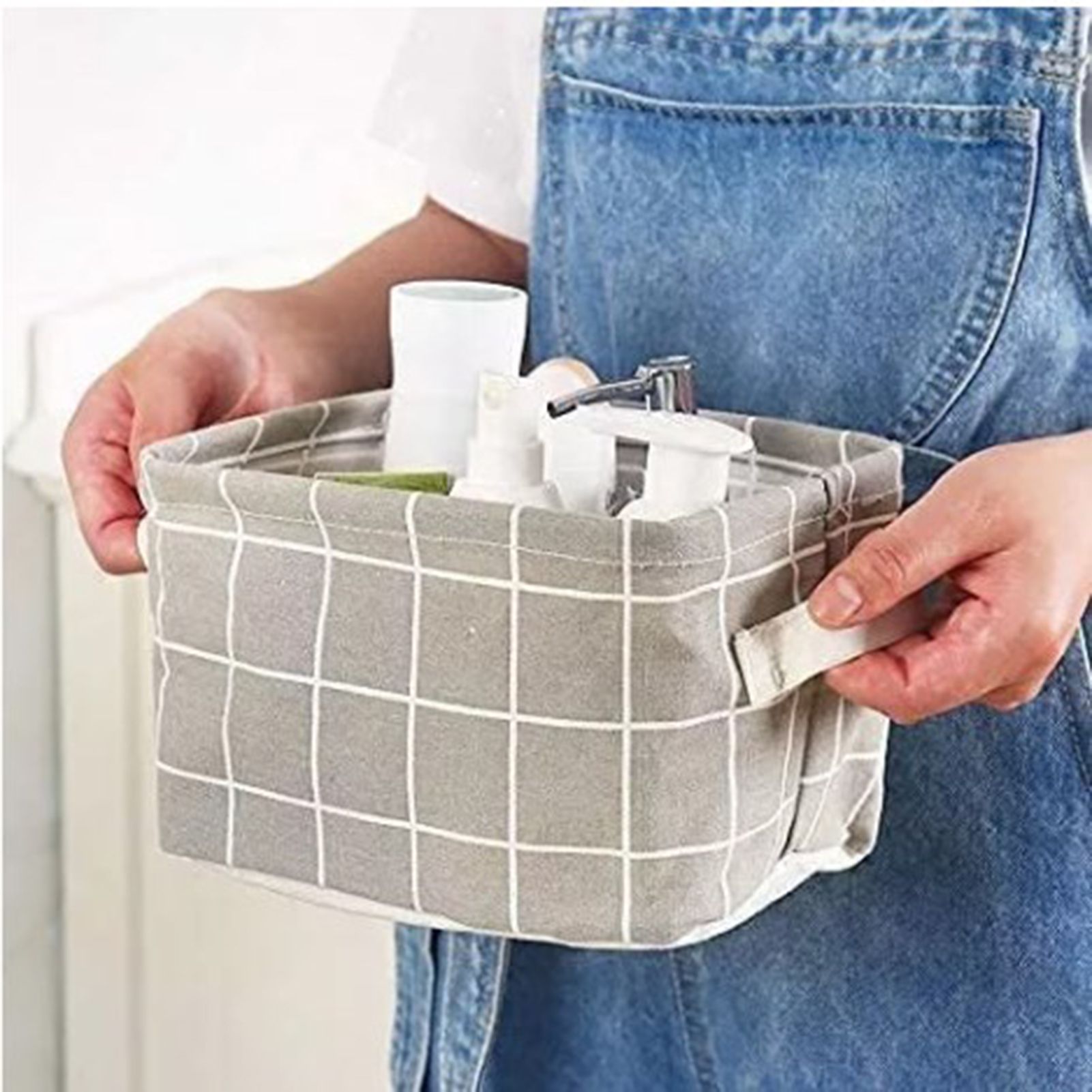 4PCS Fabric Storage Bag 2 Long Handles Easy Grasp Waterproof Coating Foldable Laundry Basket for Bedroom Bathroom - Image 5