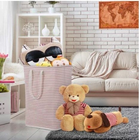 4PCS Fabric Storage Bag 2 Long Handles Easy Grasp Waterproof Coating Foldable Laundry Basket for Bedroom Bathroom - Image 6