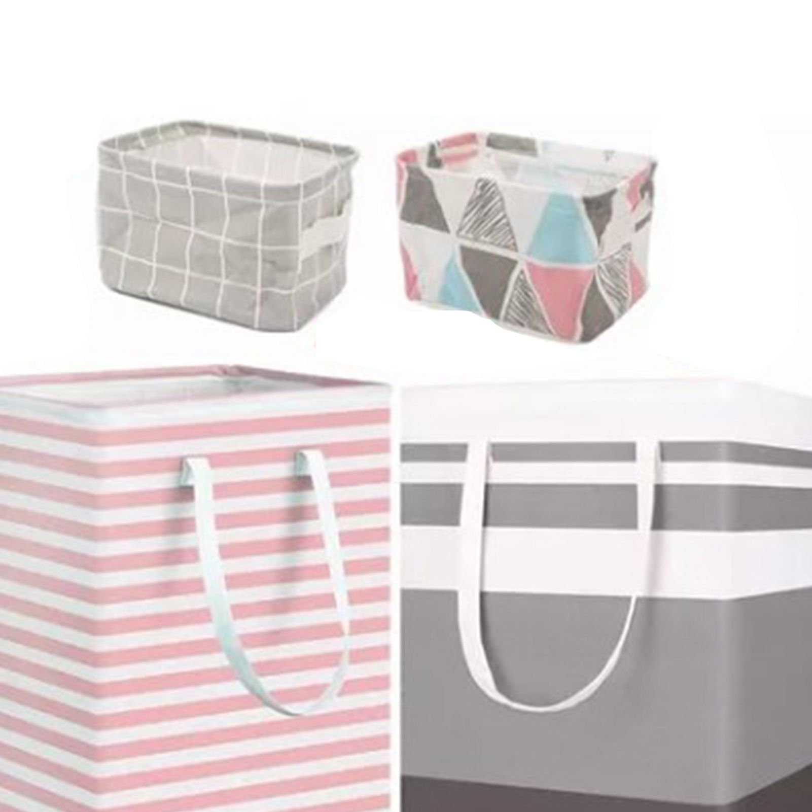 4PCS Fabric Storage Bag 2 Long Handles Easy Grasp Waterproof Coating Foldable Laundry Basket for Bedroom Bathroom - Image 8