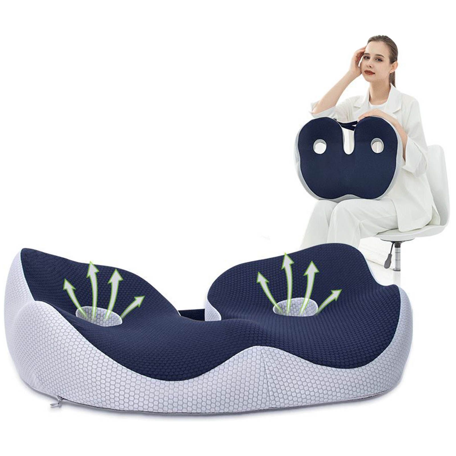 Seating Cushion Soft Comfortable Breathable Buckle Curved Chair Cushion for Office Working Dark Blue 48x39x14cm/18.9x15.4x5.5in(Approx.) - Image 5