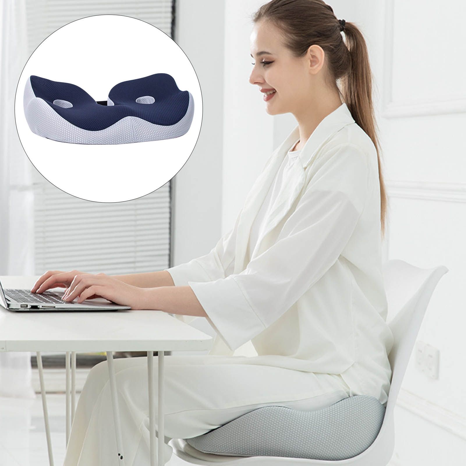 Seating Cushion Soft Comfortable Breathable Buckle Curved Chair Cushion for Office Working Dark Blue 48x39x14cm/18.9x15.4x5.5in(Approx.) - Image 6