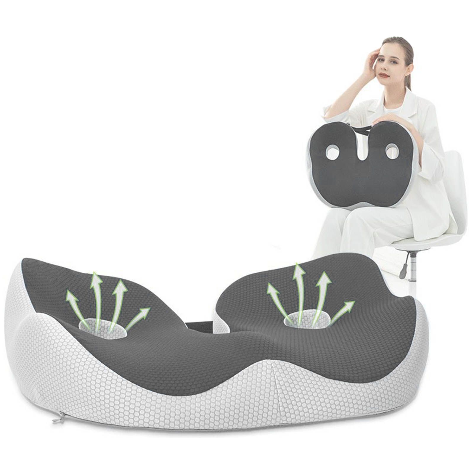 Seating Cushion Soft Comfortable Breathable Buckle Curved Chair Cushion for Office Working Dark Gray 48x39x14cm/18.9x15.4x5.5in(Approx.) - Image 5