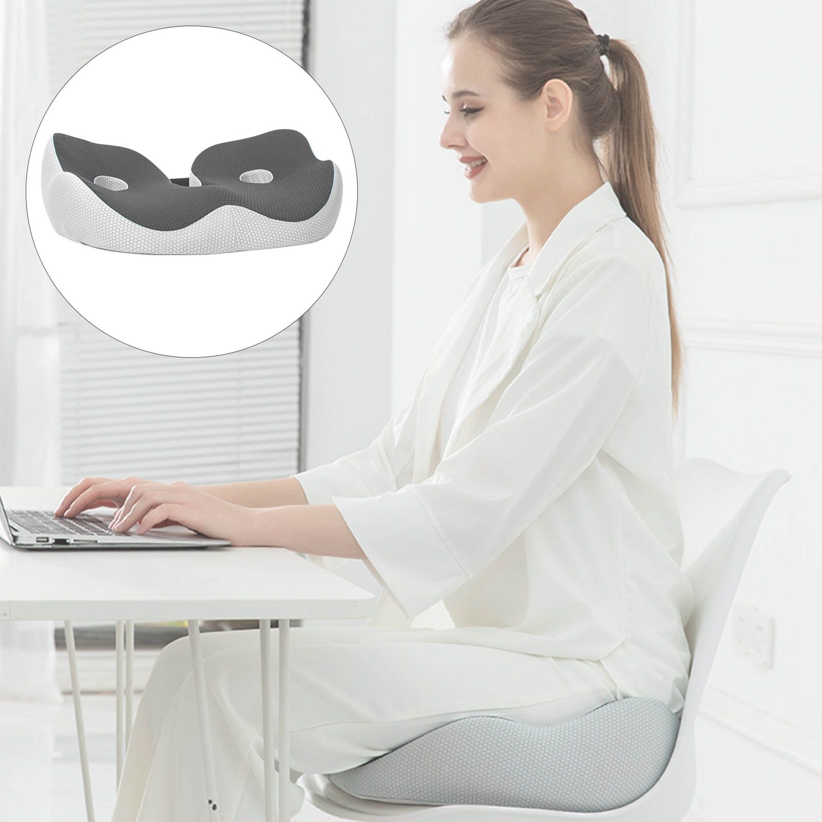 Seating Cushion Soft Comfortable Breathable Buckle Curved Chair Cushion for Office Working Dark Gray 48x39x14cm/18.9x15.4x5.5in(Approx.) - Image 6