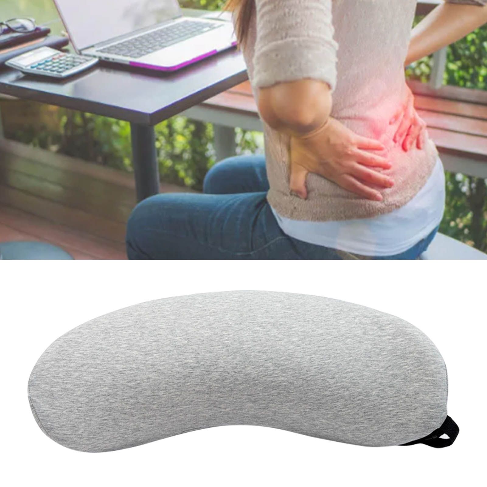 Lumbar Support Pillow Memory Foam Soft Good Resilience Reduce Pressure Ergonomic Back Waist Support Cushion Light Gray 47x21x13cm/18.5x8.3x5.1in - Image 5