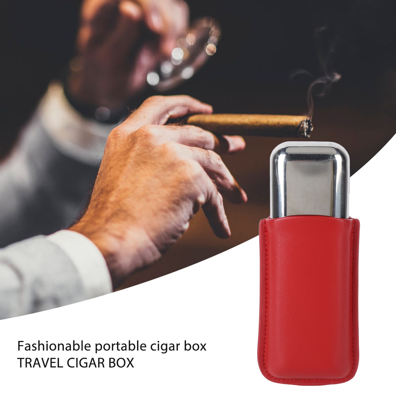 Cigar Case Holder Portable Leather 2 Holder Cigar Case with Stainless Steel Tube for Outdoor Travel Red - Image 2