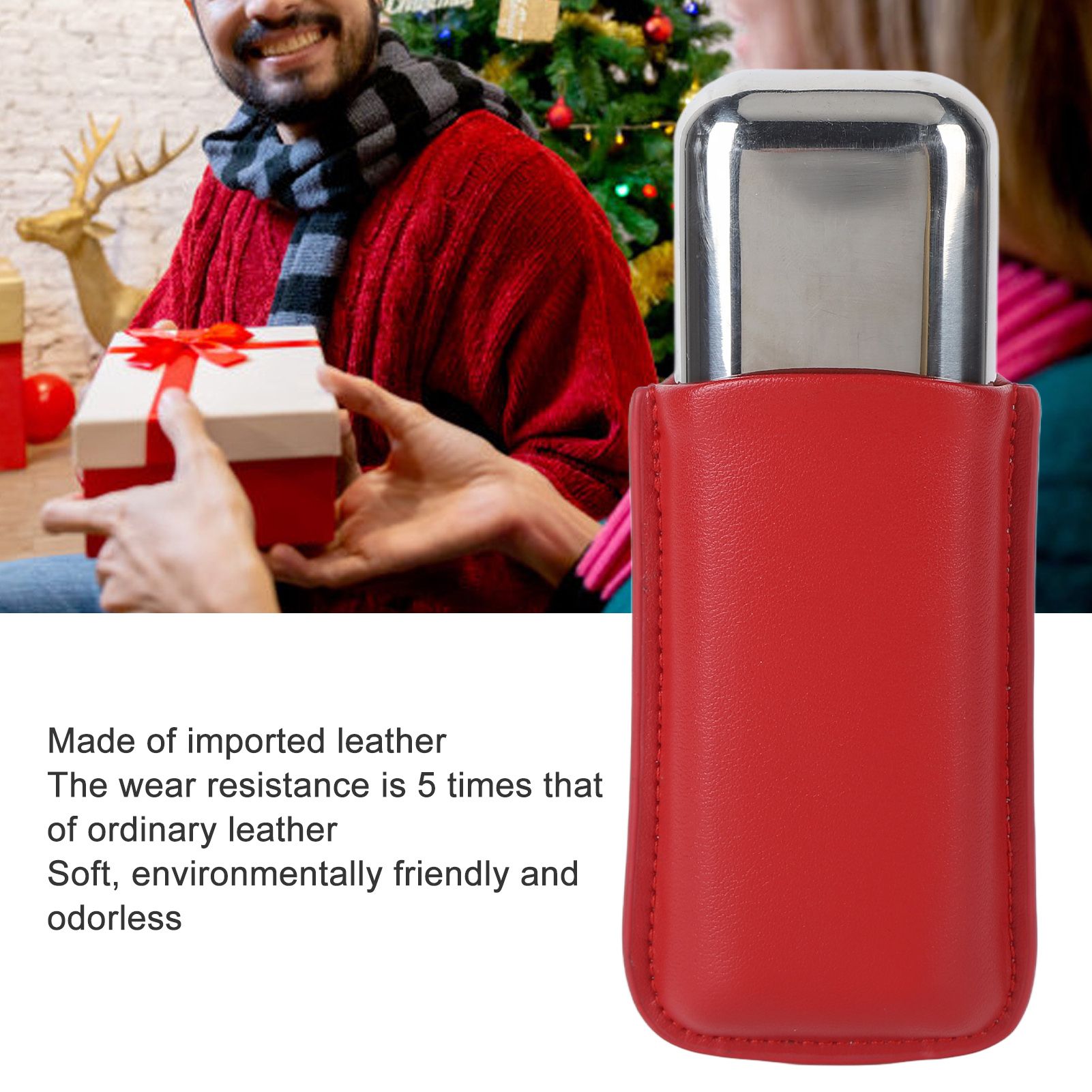 Cigar Case Holder Portable Leather 2 Holder Cigar Case with Stainless Steel Tube for Outdoor Travel Red - Image 4