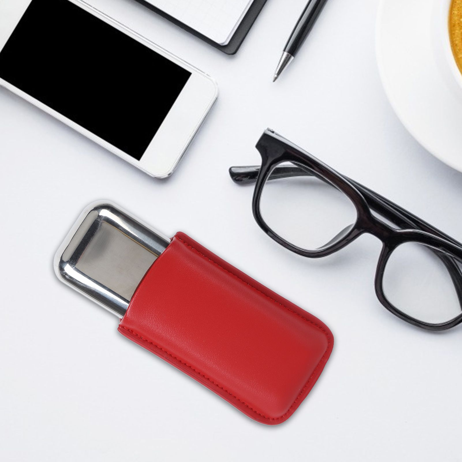 Cigar Case Holder Portable Leather 2 Holder Cigar Case with Stainless Steel Tube for Outdoor Travel Red - Image 5