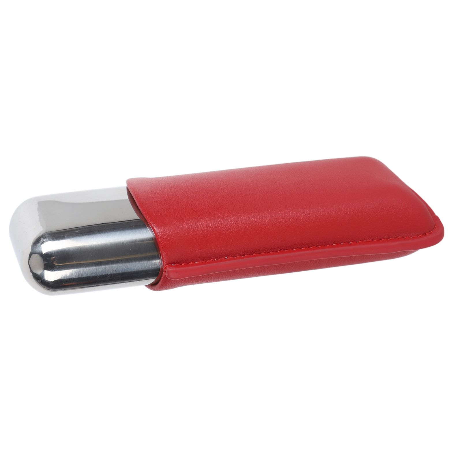 Cigar Case Holder Portable Leather 2 Holder Cigar Case with Stainless Steel Tube for Outdoor Travel Red - Image 7