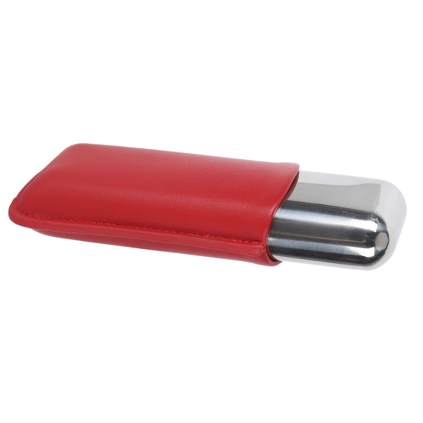 Cigar Case Holder Portable Leather 2 Holder Cigar Case with Stainless Steel Tube for Outdoor Travel Red - Image 8
