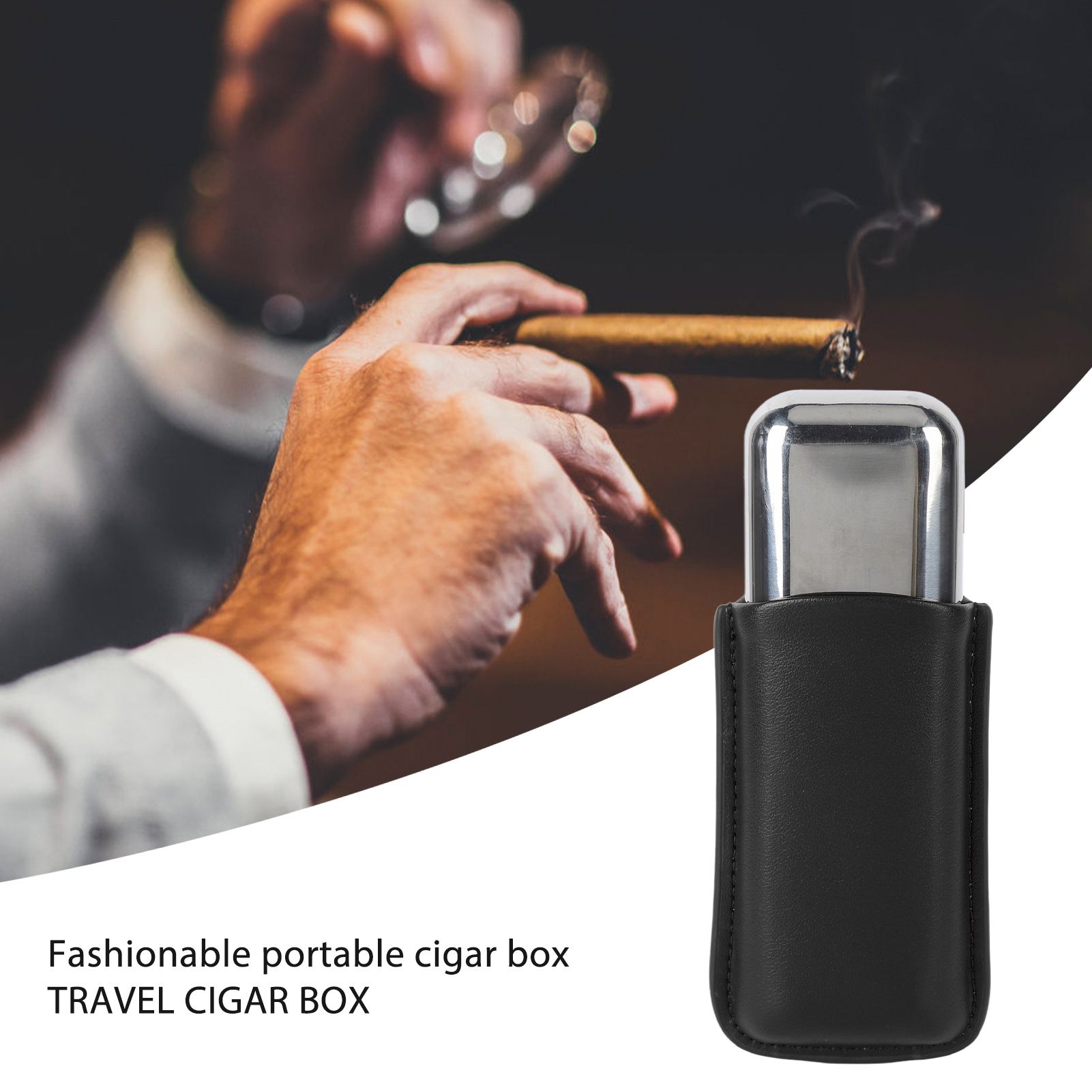 Cigar Case Holder Portable Leather 2 Holder Cigar Case with Stainless Steel Tube for Outdoor Travel Black - Image 1