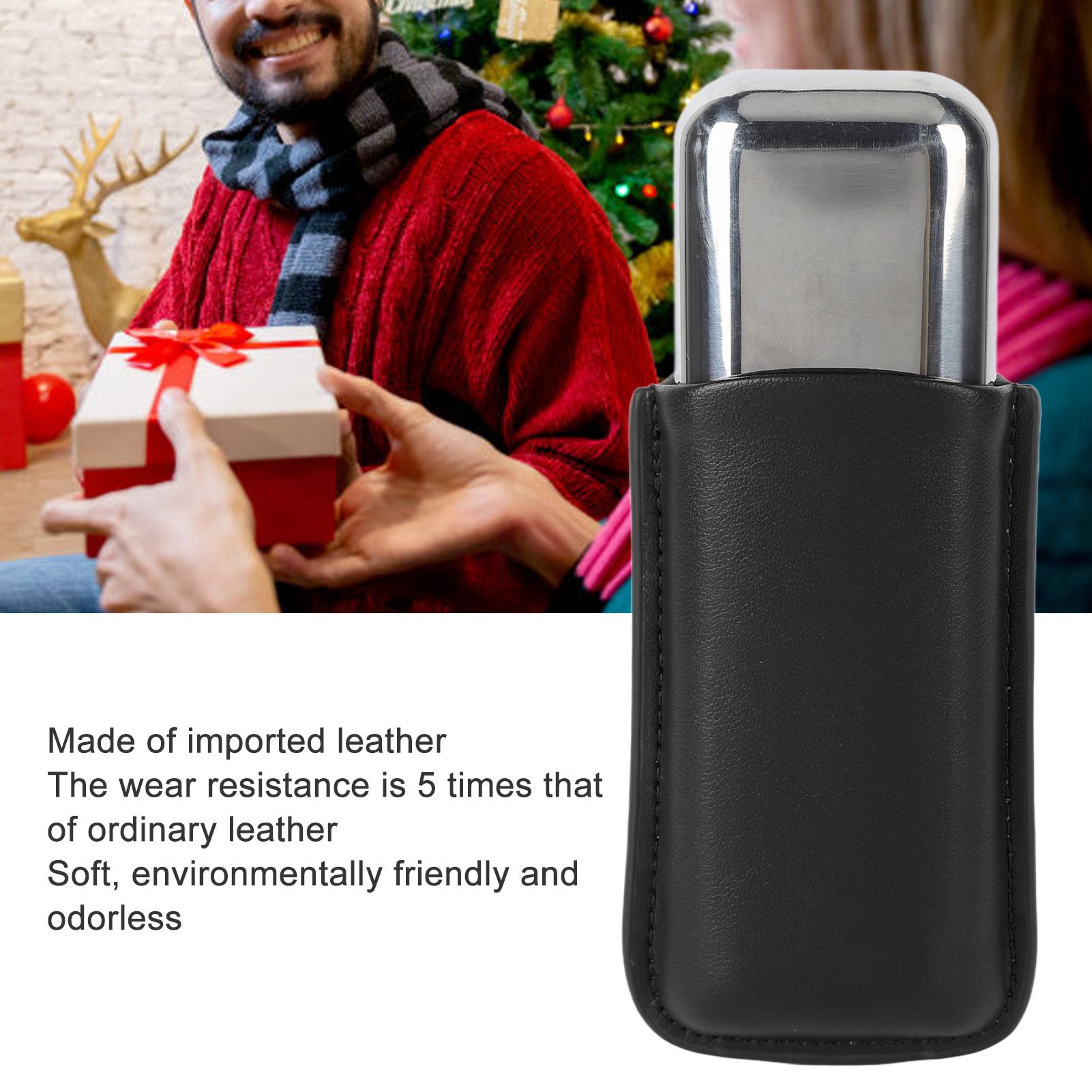 Cigar Case Holder Portable Leather 2 Holder Cigar Case with Stainless Steel Tube for Outdoor Travel Black - Image 4