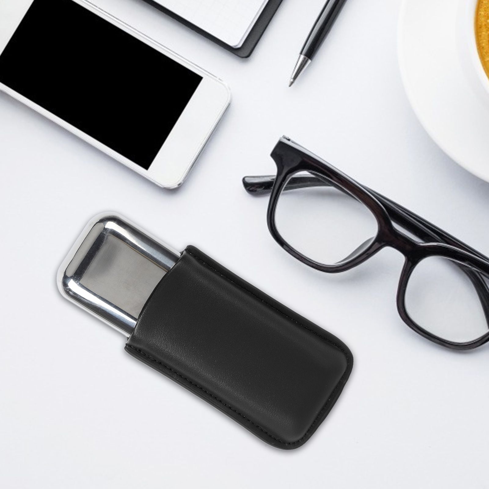 Cigar Case Holder Portable Leather 2 Holder Cigar Case with Stainless Steel Tube for Outdoor Travel Black - Image 5