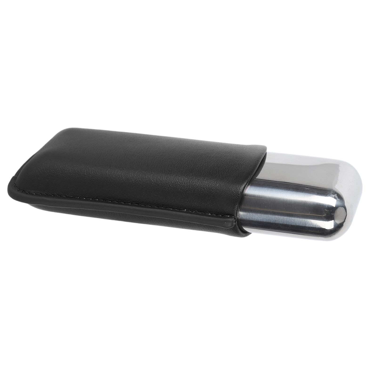 Cigar Case Holder Portable Leather 2 Holder Cigar Case with Stainless Steel Tube for Outdoor Travel Black - Image 8
