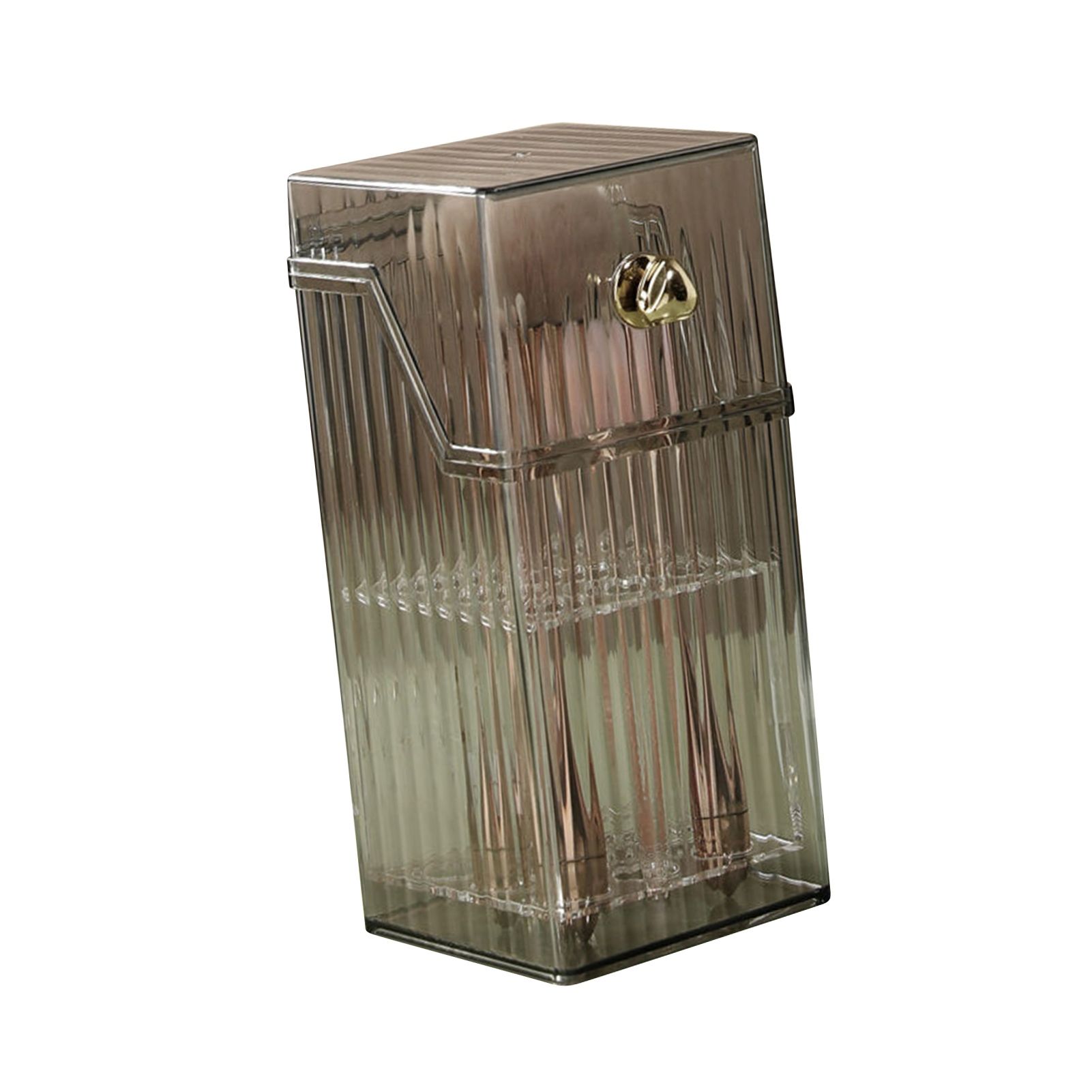 Cosmetic Brush Storage Box Luxurious Makeup Organizer Light Luxury Makeup Storage Box Desktop Eyebrow Pencil Powder Blusher Holder Gray Free Size - Image 4