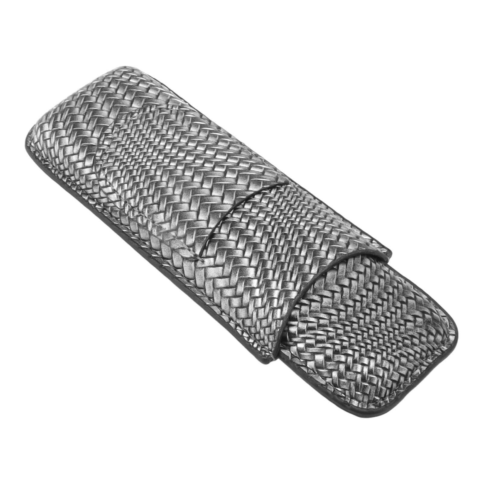 Cigar Case Holder Elegant Vintage Style Woven Pattern Leather Portable 2 Holder Cigar Case Silver - Image 2