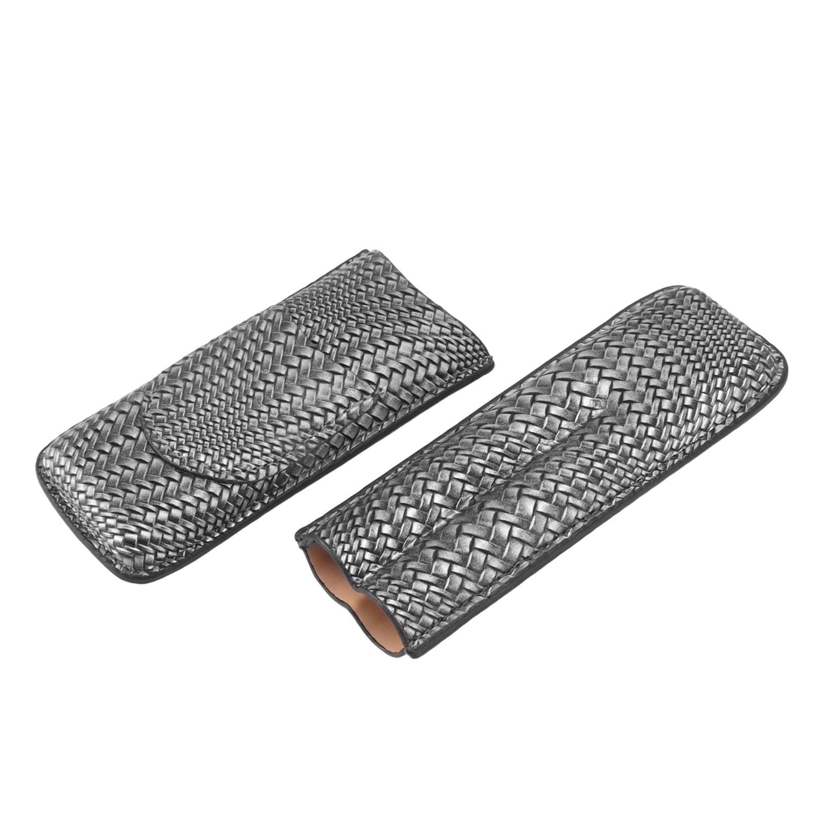 Cigar Case Holder Elegant Vintage Style Woven Pattern Leather Portable 2 Holder Cigar Case Silver - Image 7